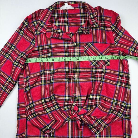 Hippie Rose -658 NWT Red Black Plaid Long Sleeve Front Knot Button Down Shirt S - Picture 5 of 9